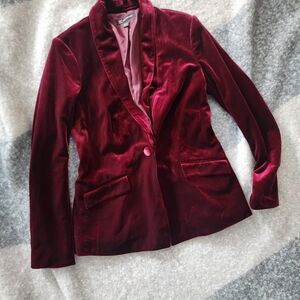 INC International Concepts Velvet Blazer in Rich Burgundy